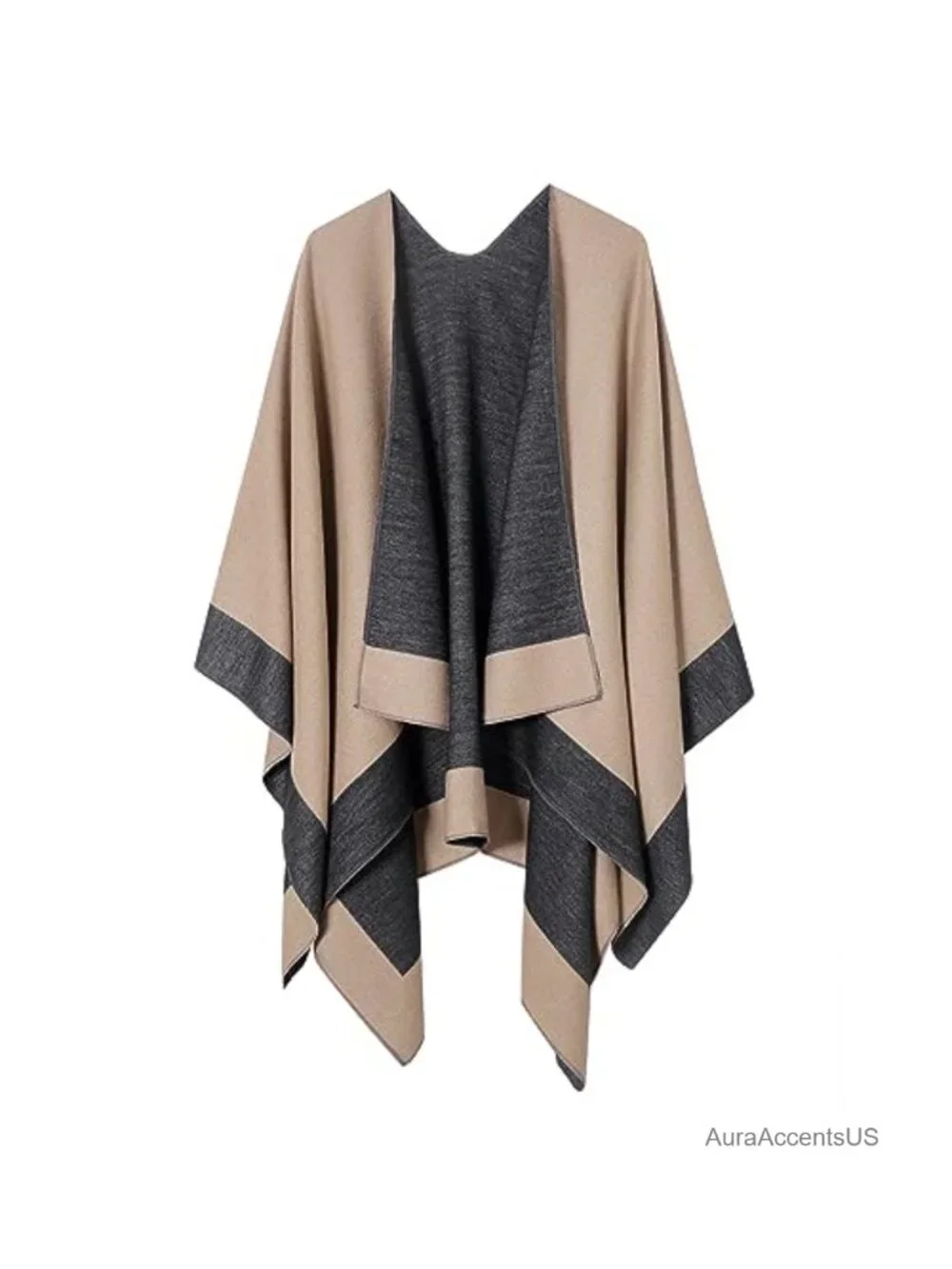 Womens Reversible Shawl Wrap Poncho Cape Open Front Cardigan Scarf Pashmina